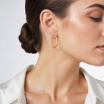 14k Rose Gold Lightweight Satin Diamond Cut Hoop Earrings - Model Shot