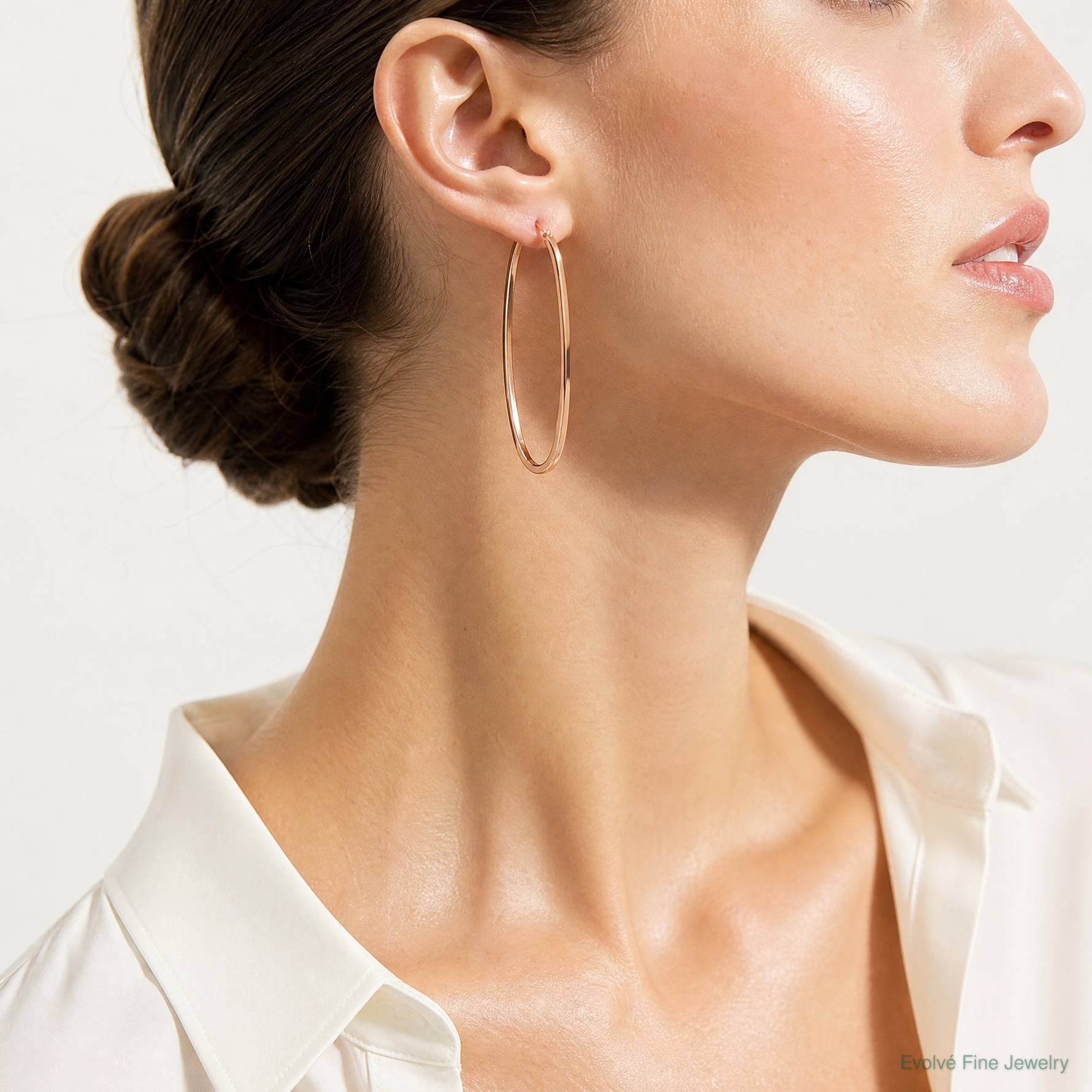 14k Rose 2mm Square Tube Oval Hoop Earrings - Model Shot