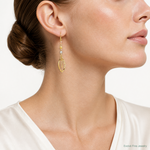 14K Tri-Color Diamond-cut Bead Oval Dangle Earrings - Model Shot
