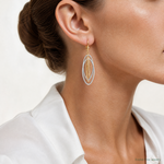 14K Two-Tone Textured and Polished Dangle Leverback Earrings - Model Shot