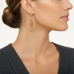 14K Gold Textured and Polished Dangle Leverback Earrings - Model Shot