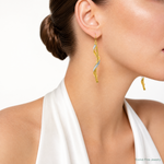 14k Polished Glitter Infused Spiral Dangle Earrings - Model Shot