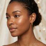 14k Polished and Grooved Hoop earrings - Model Shot