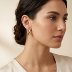 14k Polished Puffed Oval Hoop earrings - Model Shot