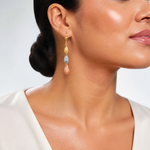 14k Tri-color Puff Diamond-cut Teardrop Dangle Earrings - Model Shot