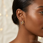14k Two-tone Textured Hinged Hoop Earrings - Model Shot