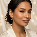 14K & White and Rose Rhodium Scalloped Heart Hoop Earrings - Model Shot