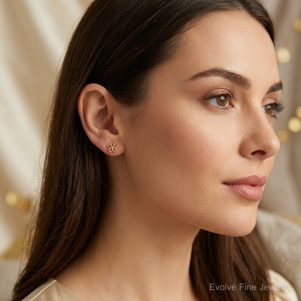 14k Plumeria Post Earrings - Model Shot