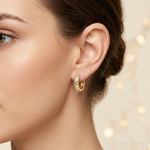 14k w/Rhodium Diamond-cut 3x12mm Hinged Hoop Earrings - Model Shot