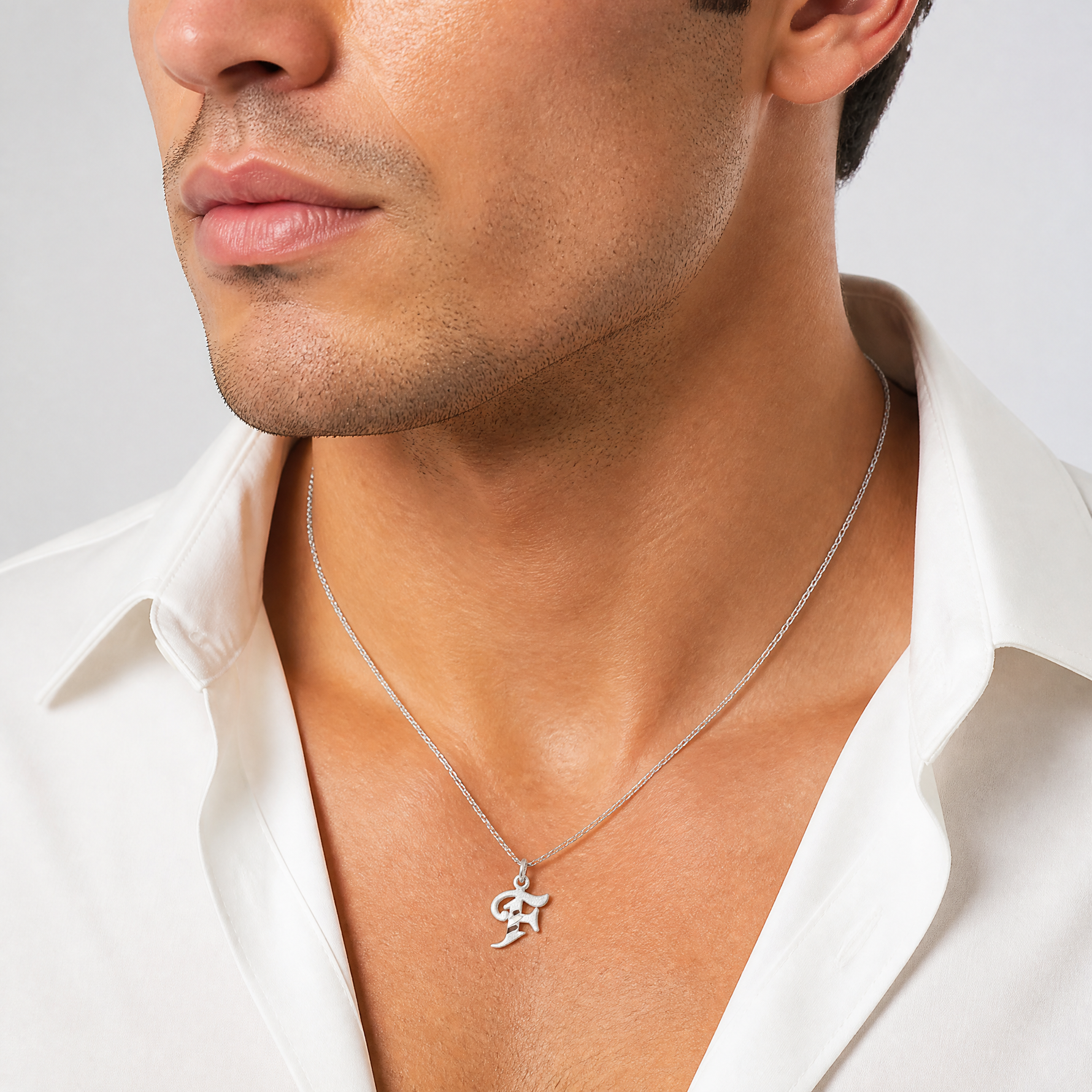 14KW Diamond-cut Letter F Initial Charm - Model Shot