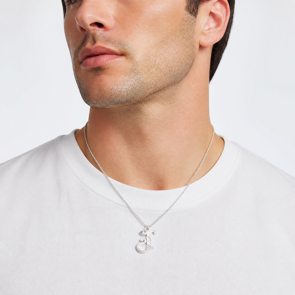 14KW Diamond-cut Letter J Initial Charm - Model Shot