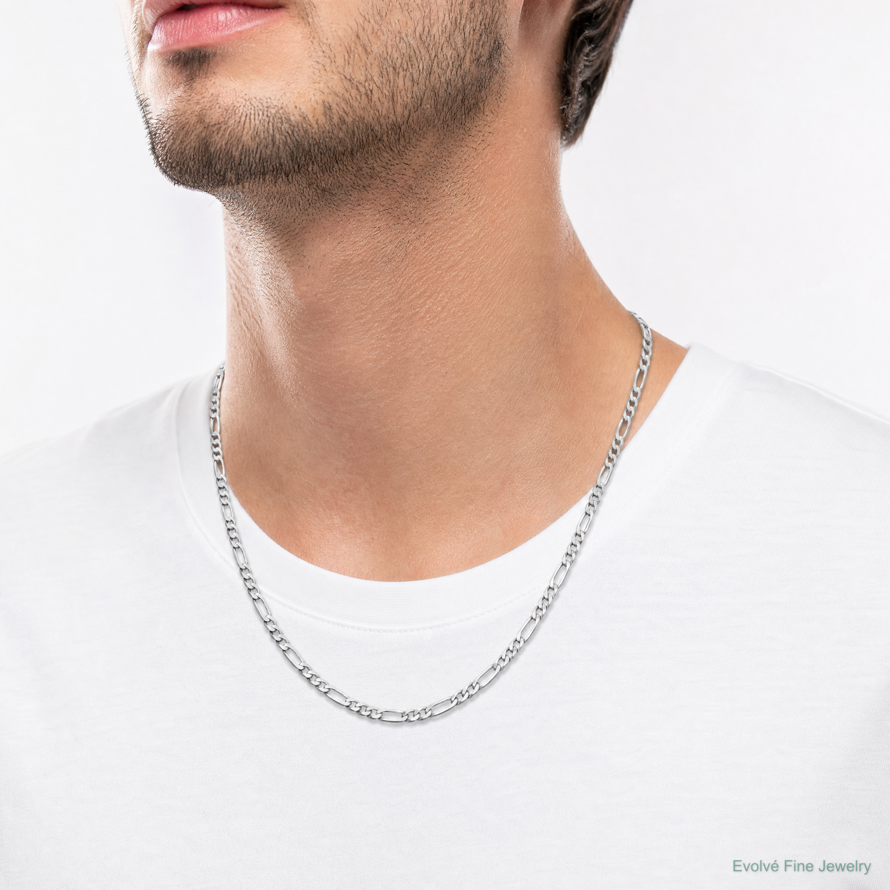 14k White Gold 2.75mm Flat Figaro Chain - Model Shot