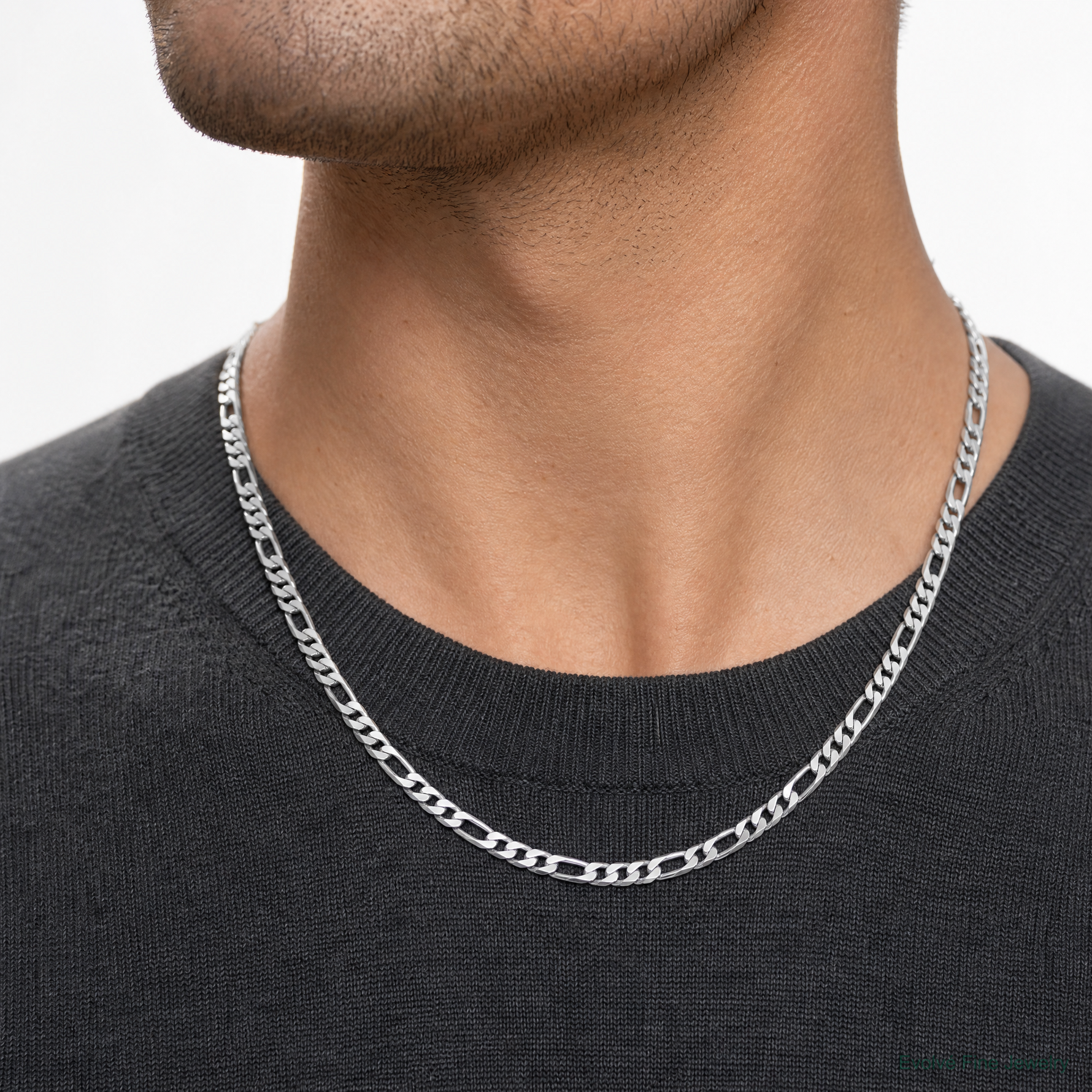 14k White Gold 3mm Flat Figaro Chain - Model Shot