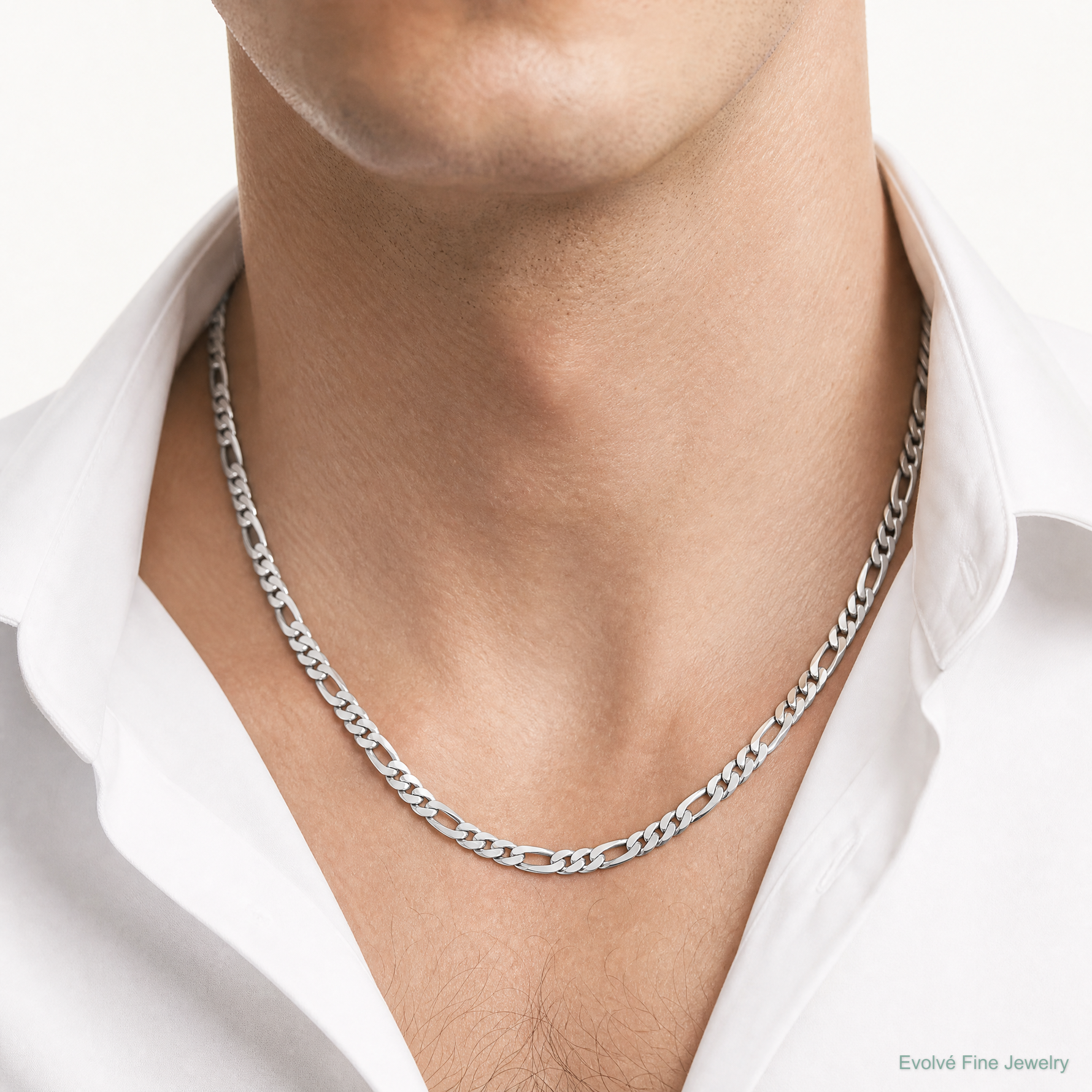 14k White Gold 5.5mm Flat Figaro Chain - Model Shot