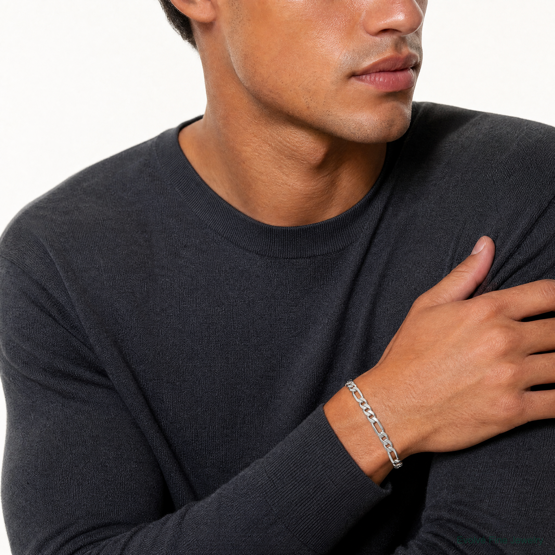 14k White Gold 5.5mm Flat Figaro Chain - Model Shot