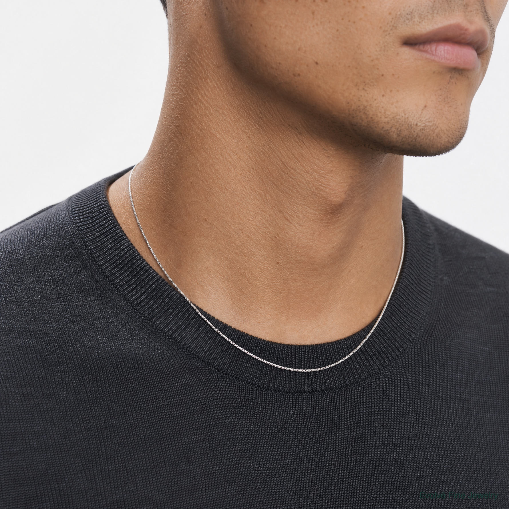 14k White Gold .9mm Box with Lobster Clasp Chain - Model Shot