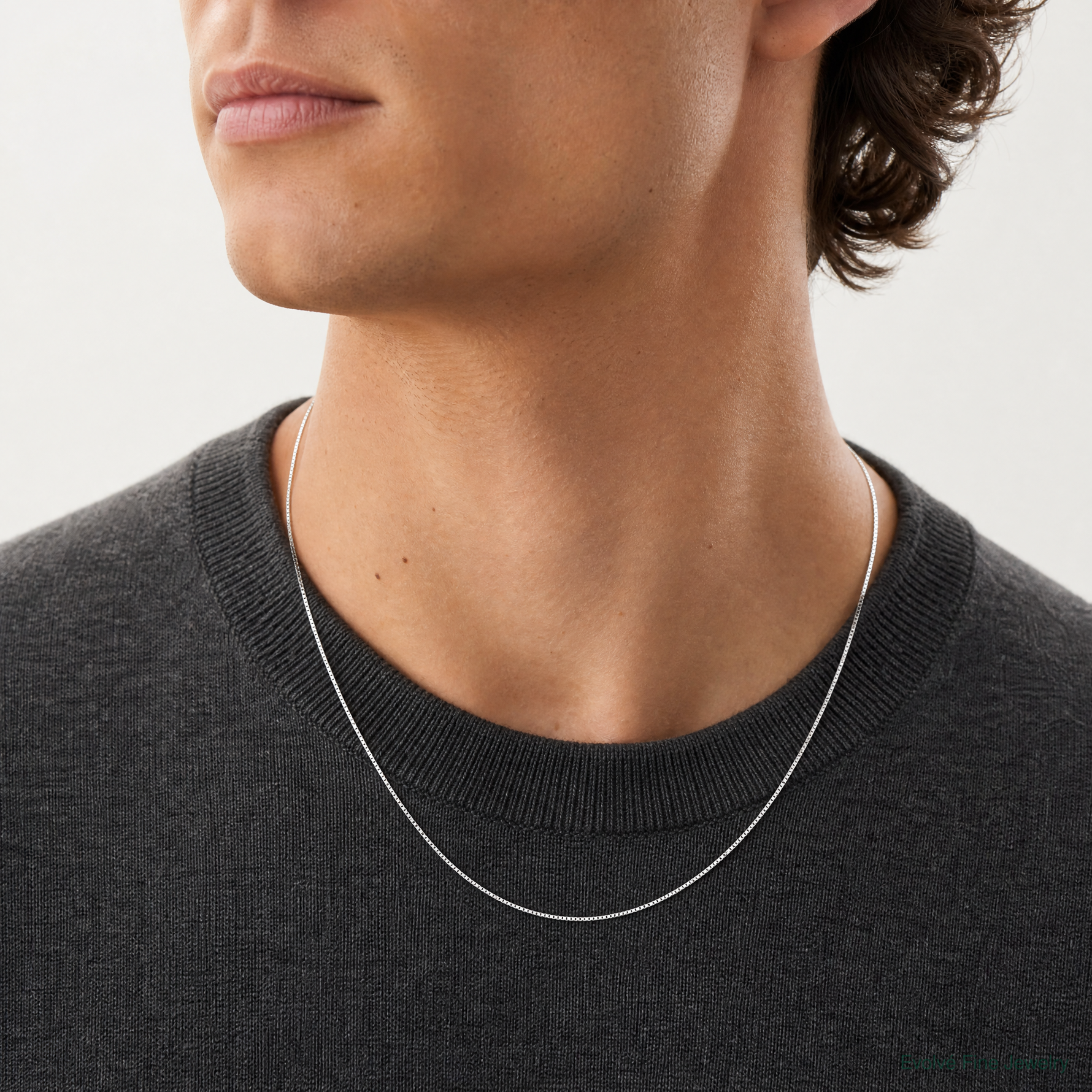 14k White Gold .7mm Box with Spring Ring Clasp Chain - Model Shot