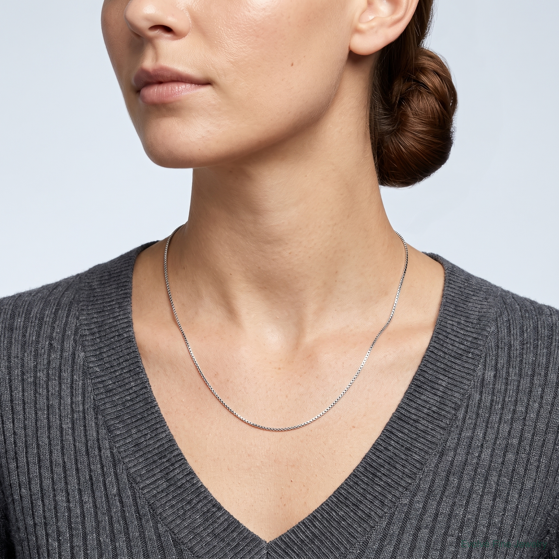 14k White Gold .7mm Box with Lobster Clasp Chain - Model Shot