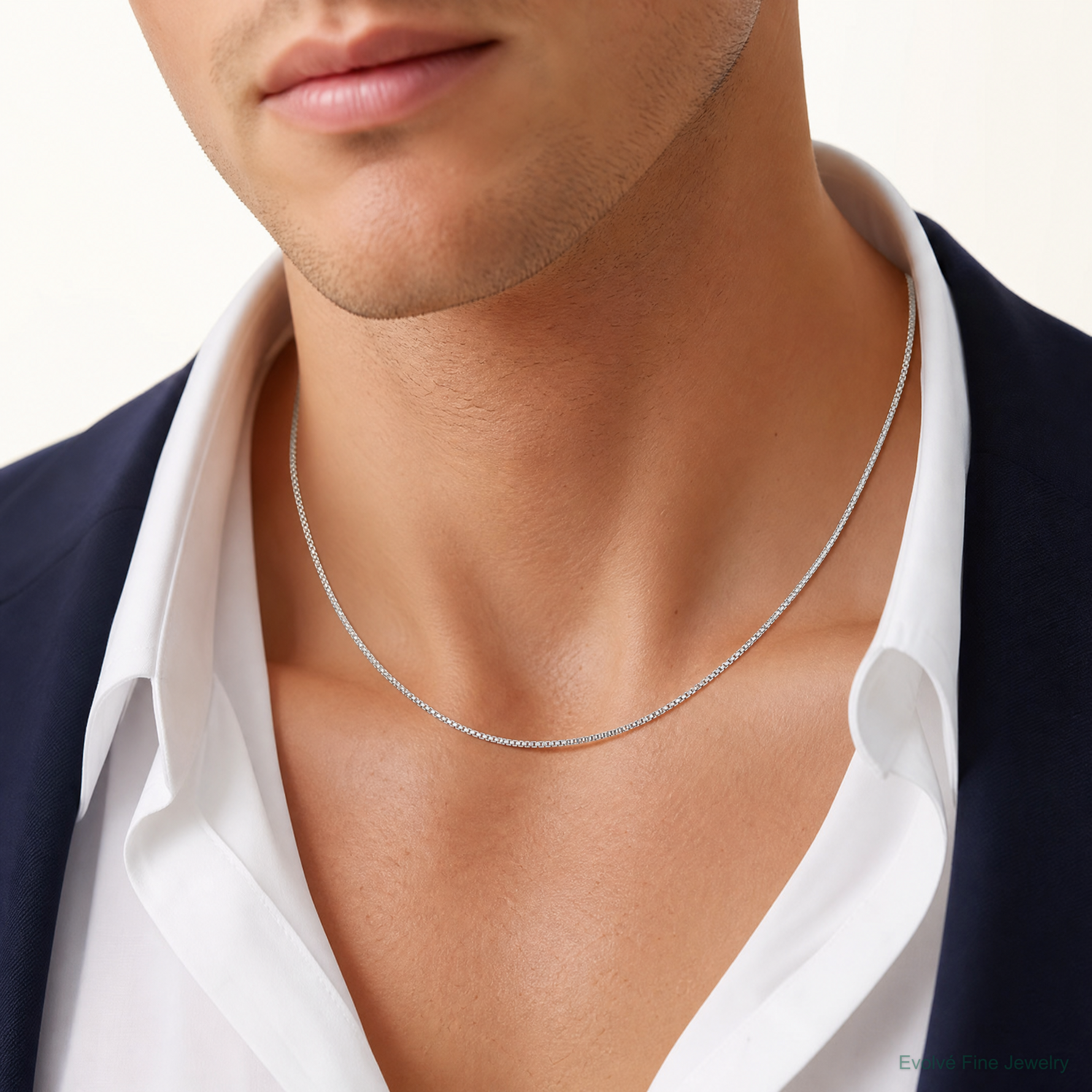 14k White Gold 1.1mm Box Chain - Model Shot