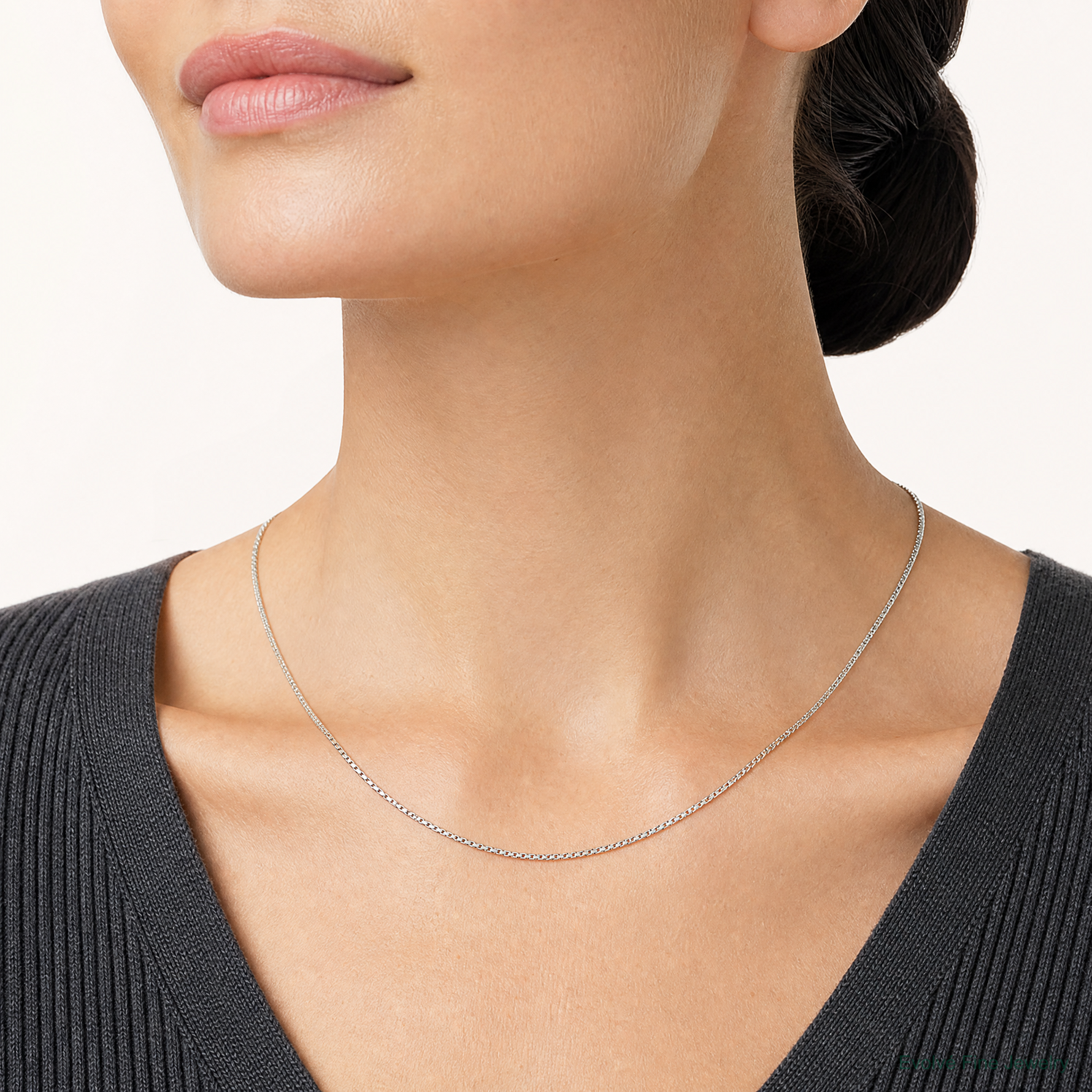14k White Gold 1.5mm Box Chain - Model Shot
