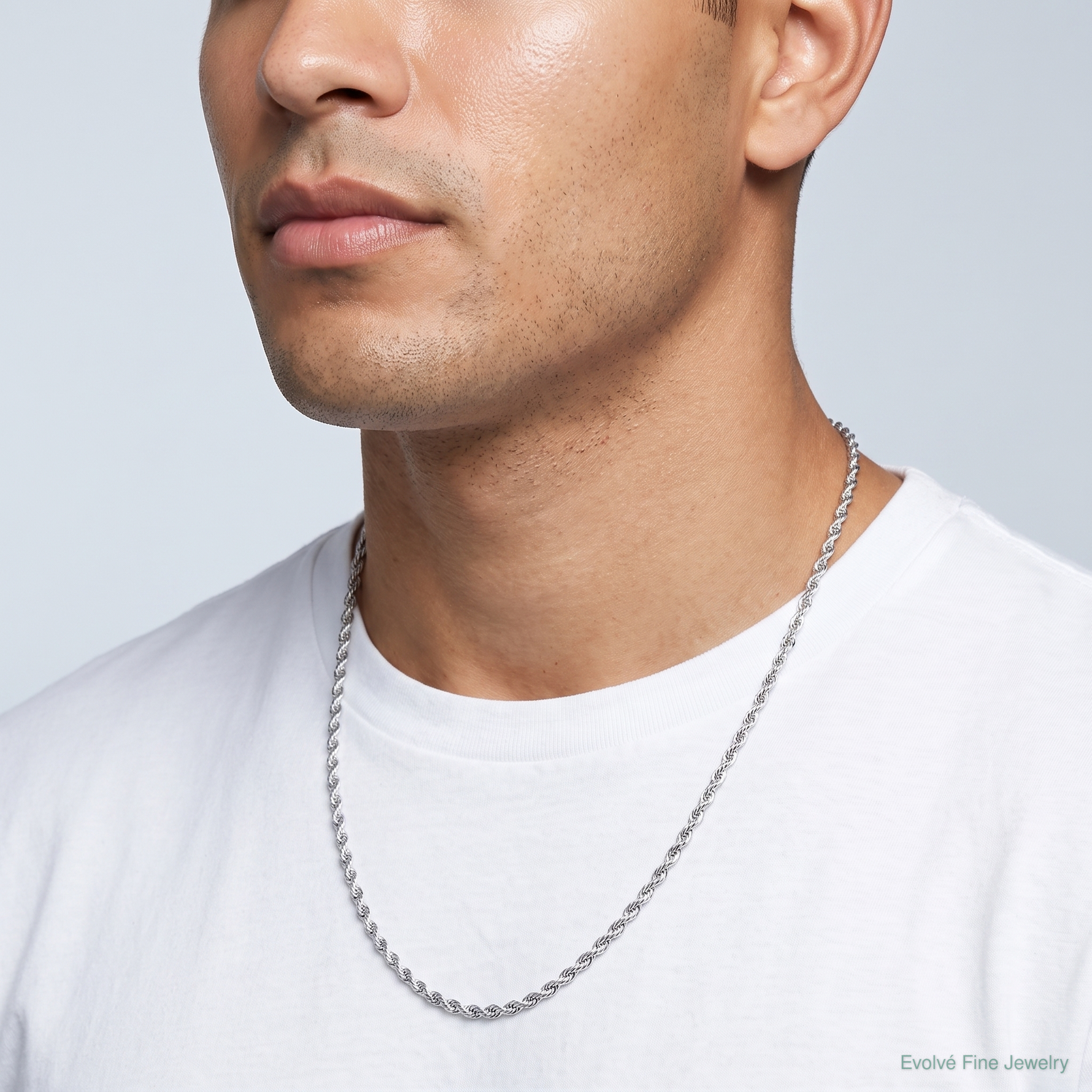 14k White Gold 2.0mm D/C Quadruple Rope Chain - Model Shot