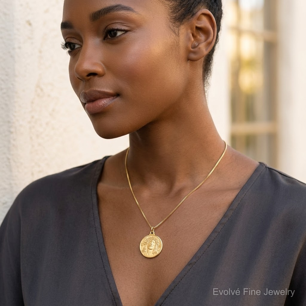 14k Jesus Medal Pendant - Model Shot