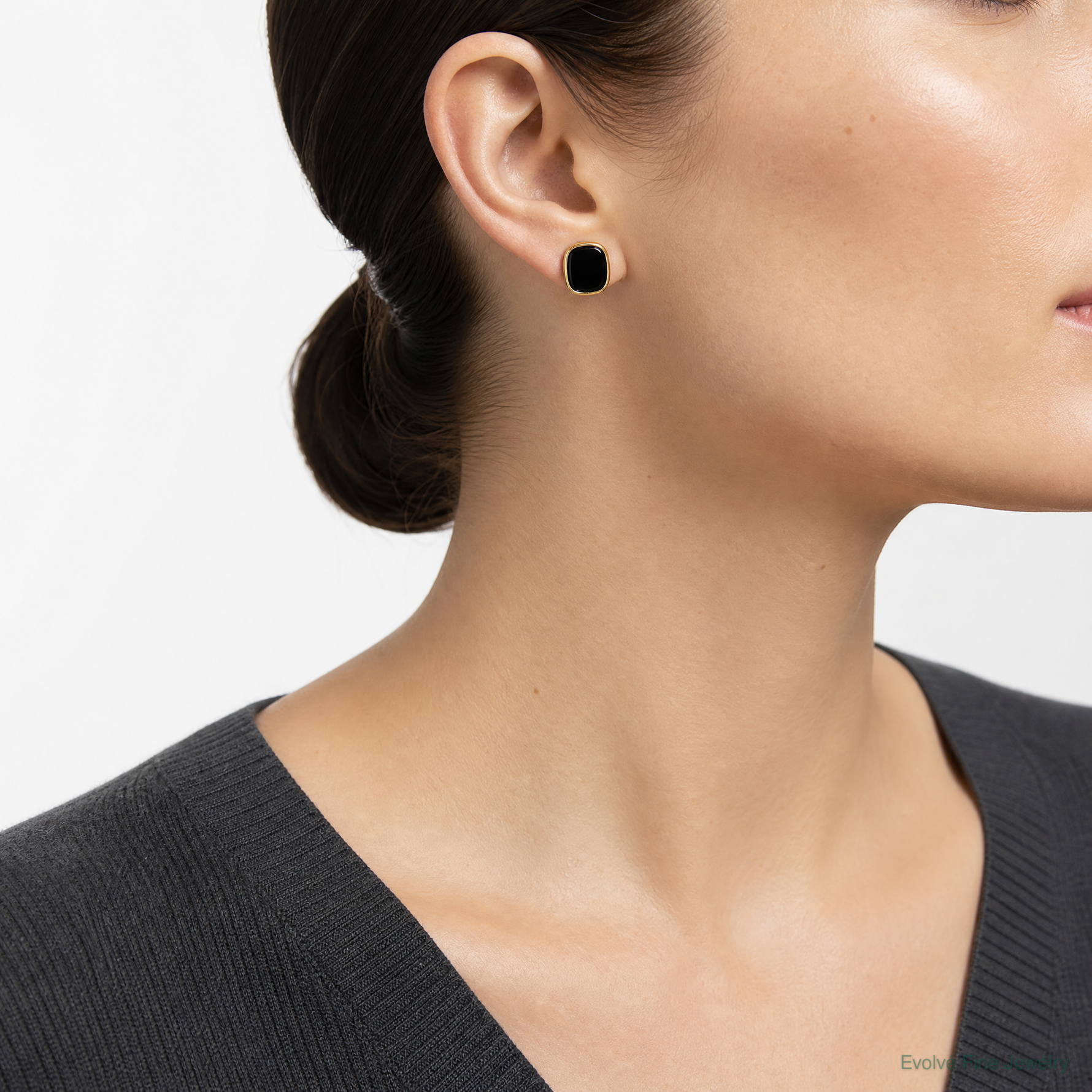 14k Black Onyx Earrings - Model Shot