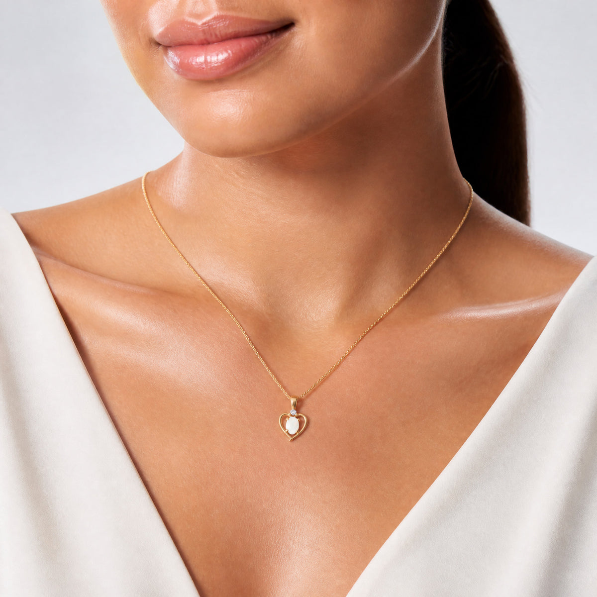 14k Opal and Diamond Heart Pendant - Model Shot
