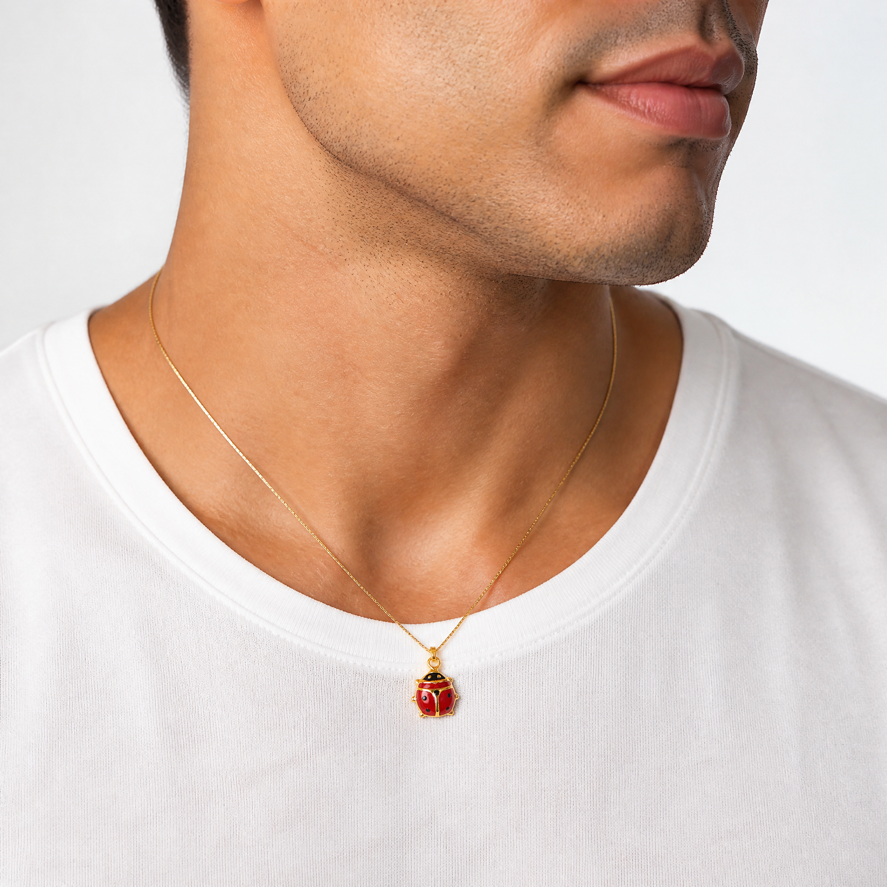 14k Red Enameled Ladybug Charm - Model Shot