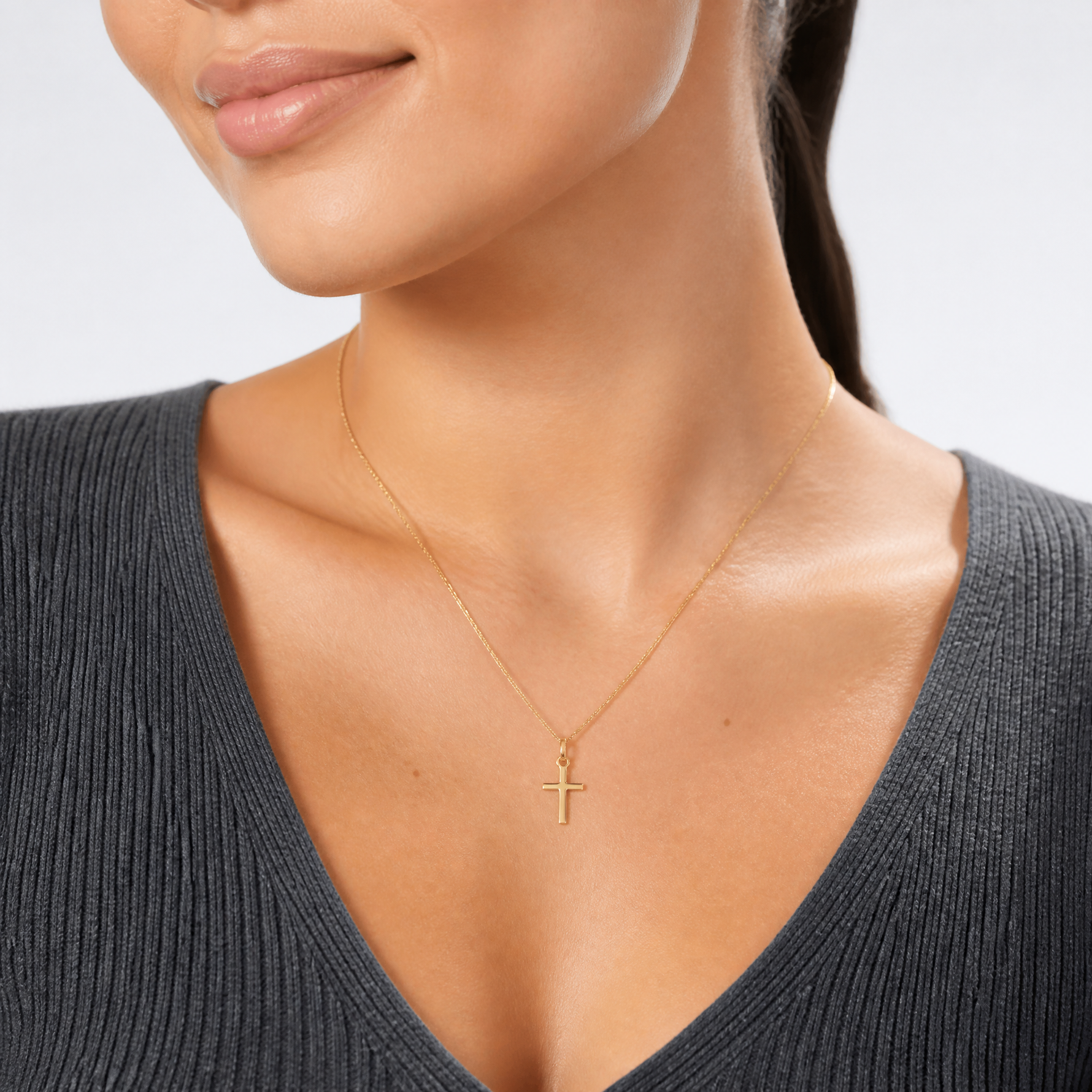 14k Small Cross Charm - Model Shot