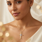 14k Two-tone Claddagh Cross Pendant - Model Shot