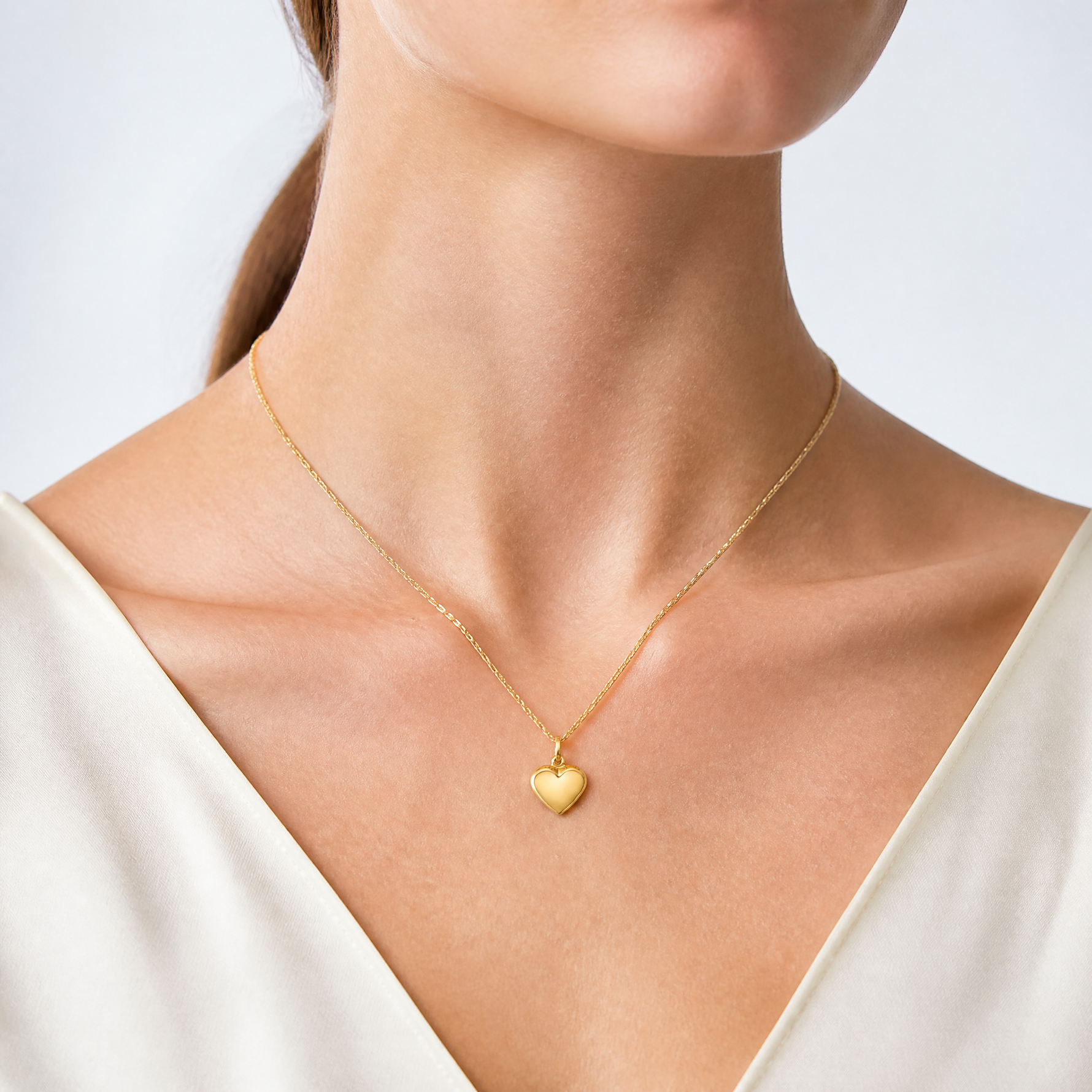 14K Polished 3-D Puffed Heart Pendant - Model Shot