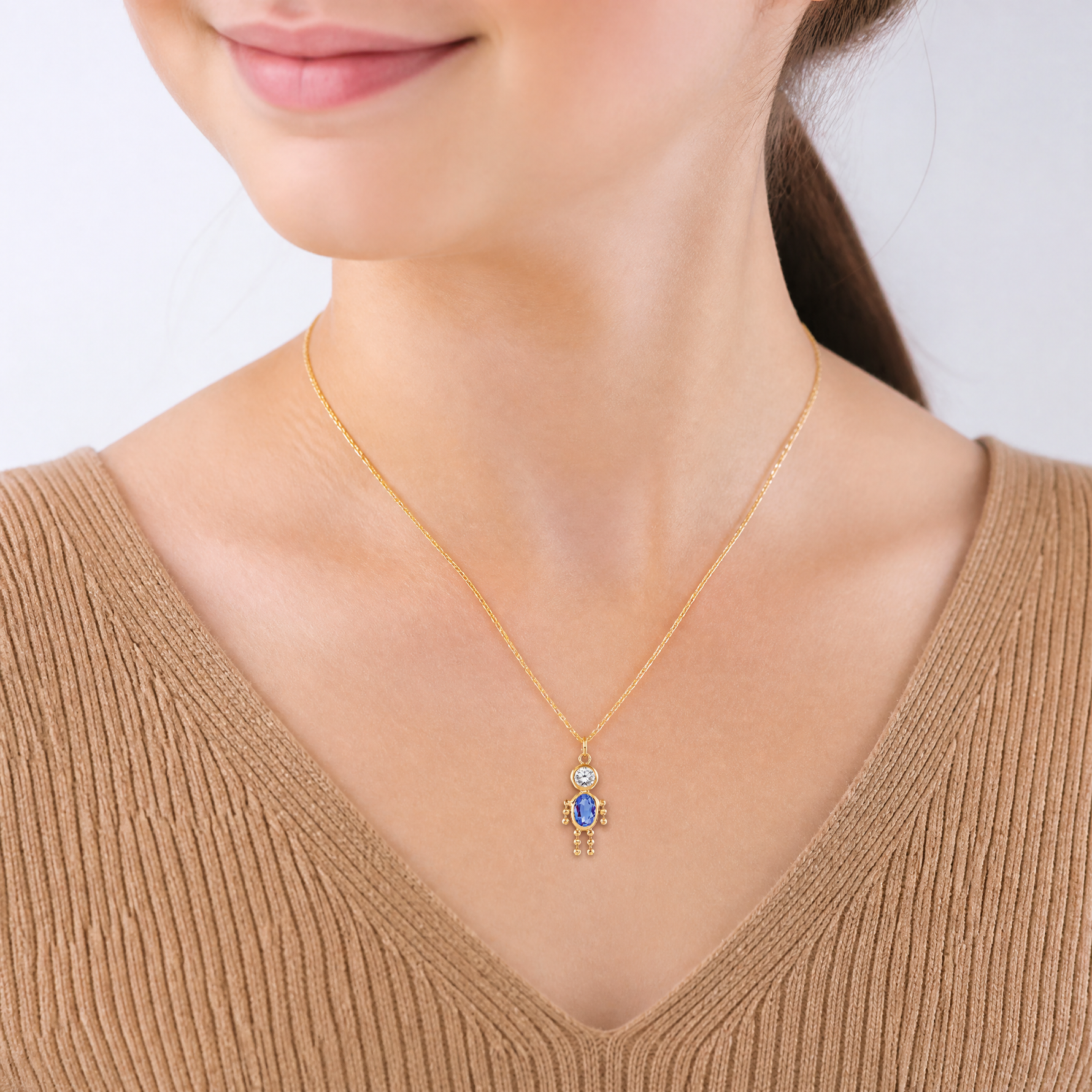14k September Boy Birthstone Charm - Model Shot
