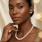 14K 7-8mm Near Round White FWC Pearl Necklace & Button Earring Set - Model Shot