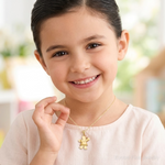 14k Two-Tone Puffed Girl with Bow on Right Engravable Charm - Model Shot