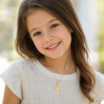 14k Two-Tone Small Girl with Bow on Left Engravable Charm - Model Shot