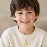 14k Two-Tone Puffed Boy with Hat on Left Engravable Charm - Model Shot