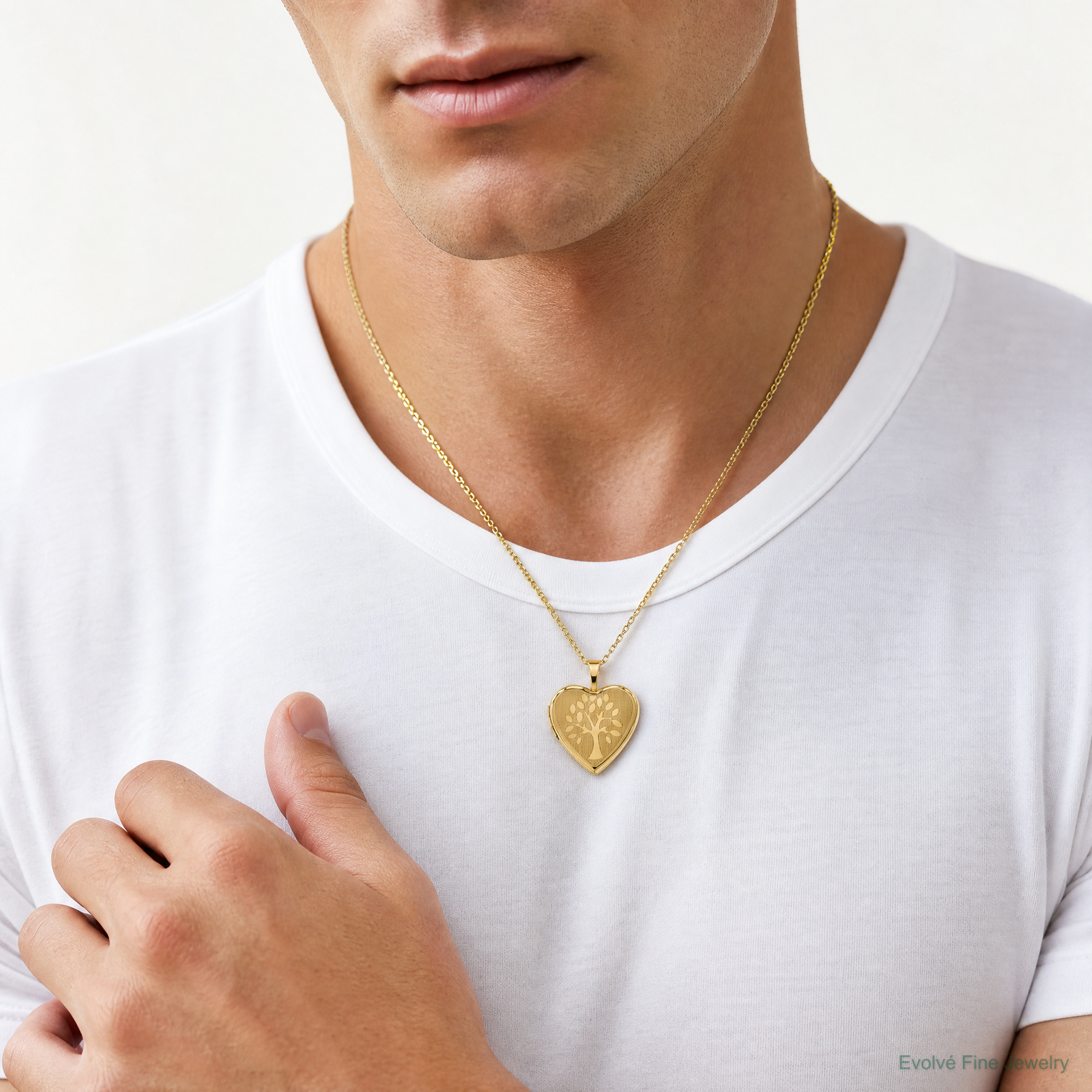 14K 20mm Tree Heart Locket - Model Shot