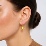 14k 7x5mm Emerald Cut Citrine Leverback Earrings - Model Shot