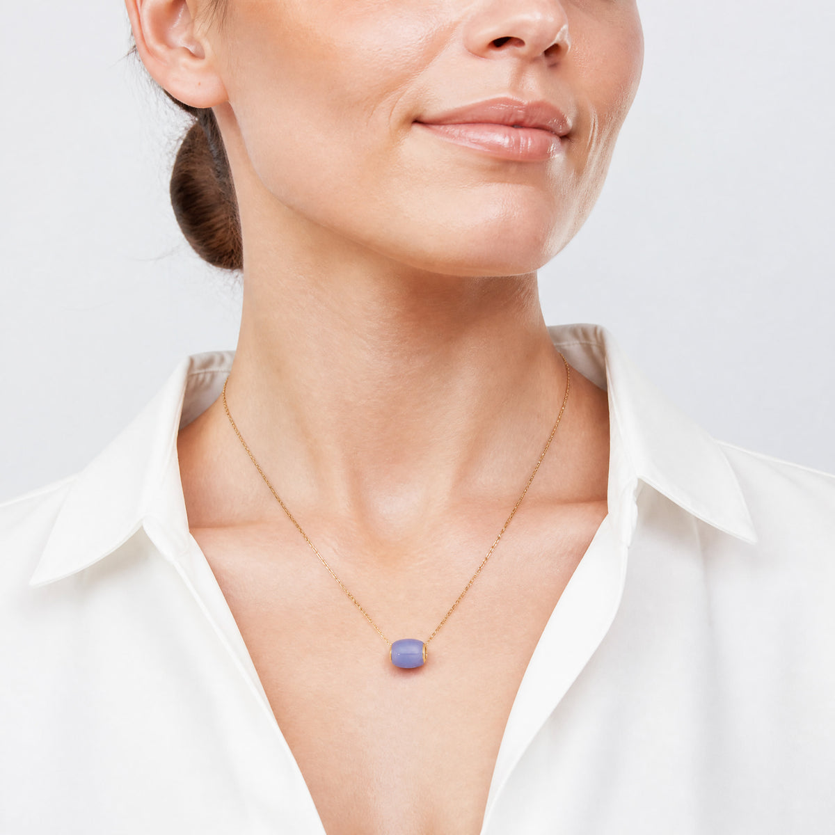 14K Polished Lavender Jade Oval Bead Slide Pendant - Model Shot
