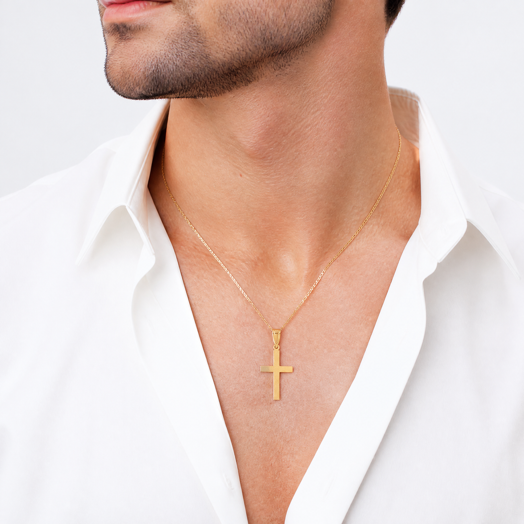 14k Sandblasted Cross Pendant - Model Shot