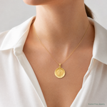 14k Polished/Satin Our Lady of Guadalupe Medal Hollow Pendant - Model Shot