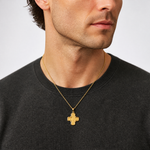 14k Polished and Satin Four Way Medal Hollow Pendant - Model Shot