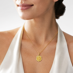 14k Polished and Satin St Michael Badge Medal Hollow Pendant - Model Shot