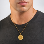 14k Polished and Satin St Florian Medal Hollow Pendant - Model Shot