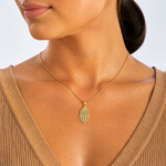 14k Yellow Gold Hand of God Pendant - Model Shot