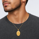 14k Polished and Satin St Christopher Medal Hollow Pendant - Model Shot