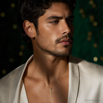 14k Polished Cross Pendant - Model Shot