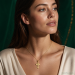 14k Gold Polished Small Budded Cross - Model Shot