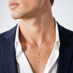 14k Gold Polished Small Passion Crucifix Pendant - Model Shot